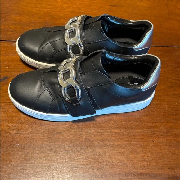 Michael Kors Kenna Chain Link Leather Sneakers Women’s Black Size 8 Style FT20L - Picture 3 of 11